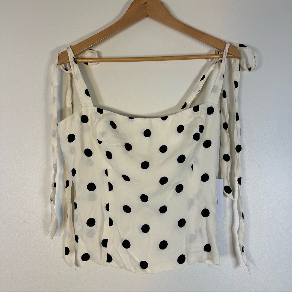 Reformation Ellora Polka Dot Tie Strap Cami Top Black White (F39)